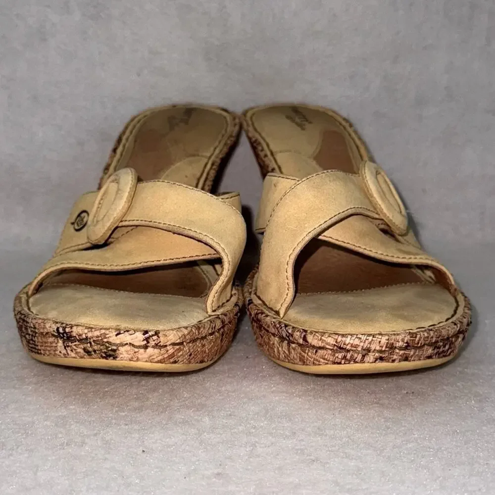 Women’s Born Drilles Leather Wedges Sandals Shoes Slip-on Yellow & Tan size 8